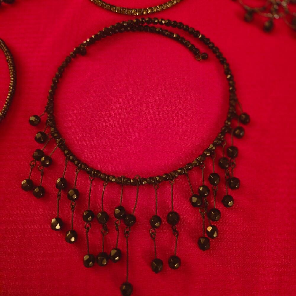 Lot of 7 Vintage Black Beaded Choker Necklaces Fringe Statement Gothic Boho - Picture 4 of 7